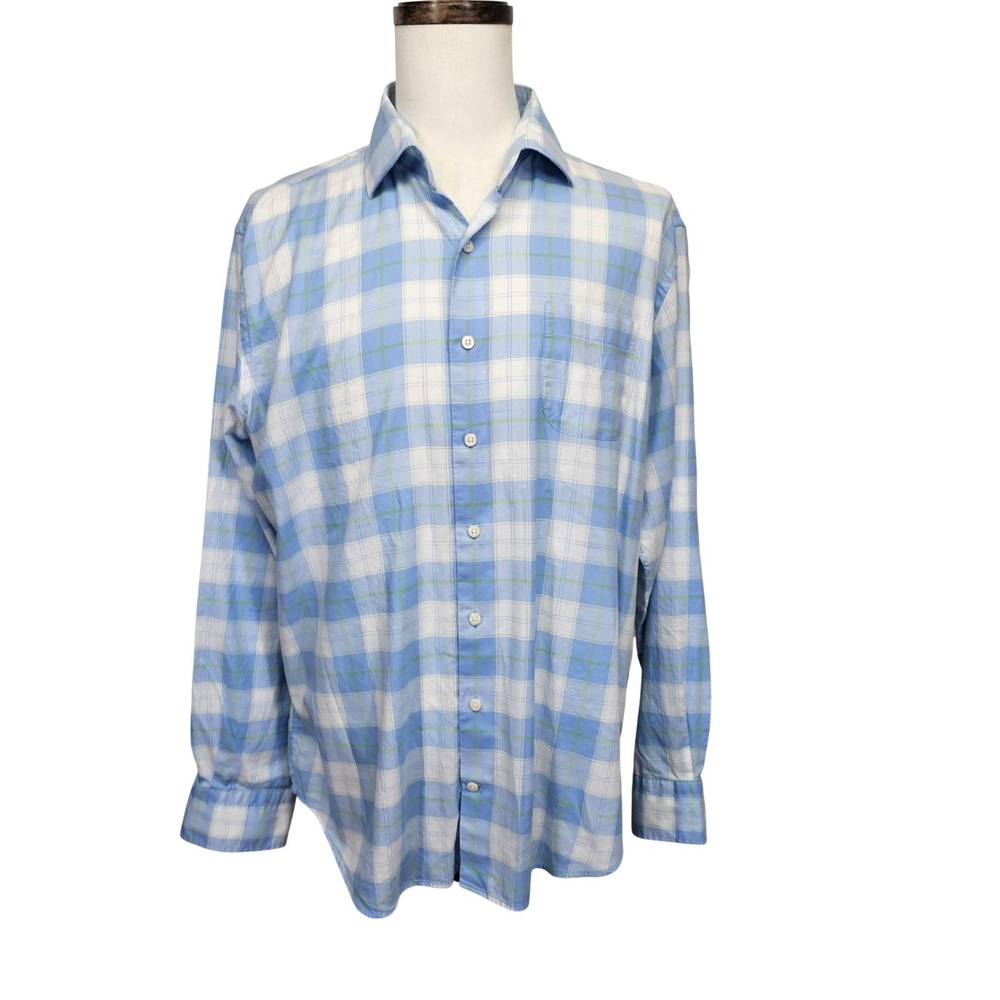 Peter‎ Millar Shirt Mens XL Blue Plaid Button Up Cotton Long Sleeve Casual Top